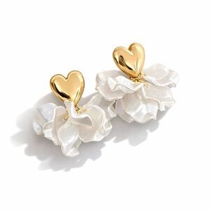 Gold and White Heart Earrings